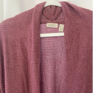 LOGO Lori Goldstein Cardigan Sweater Duster Ribbed Knit Mauve Women's Large